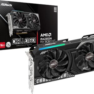 ASRock Radeon RX 9060 XT Challenger 16GB OC, RDNA 4, 3290MHz Boost, 16GB GDDR6 128-bit, PCIe 5.0, Dual Fans, 0dB Silent, LED Indicator, DisplayPort 2.1a, HDMI 2.1b