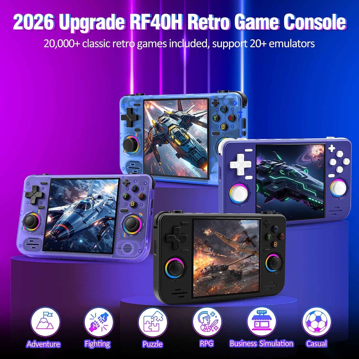 RF40H Handheld Game Console, 4.0" Retro Gaming Console Preloaded 20,000+ Classic Games, Open Source Linux System, Support WiFi Online Play, Portable Pocket Hand Held Video Game (Black) - Image 2