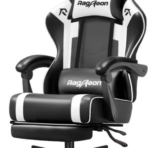 Video Gaming Chair for Adults with Footrest,Ergonomic PC Chair,Arctic White