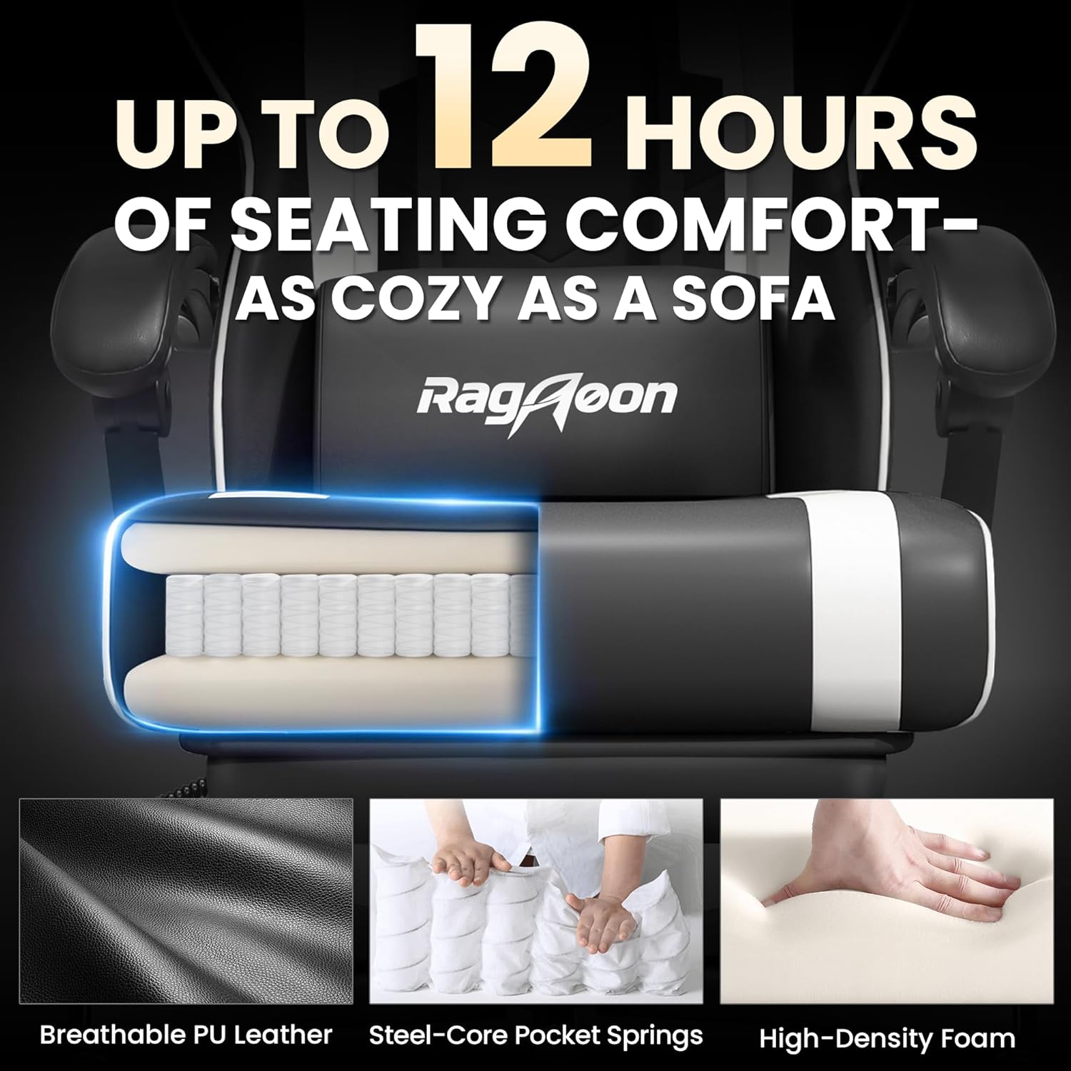 Video Gaming Chair for Adults with Footrest,Ergonomic PC Chair,Arctic White - Image 4