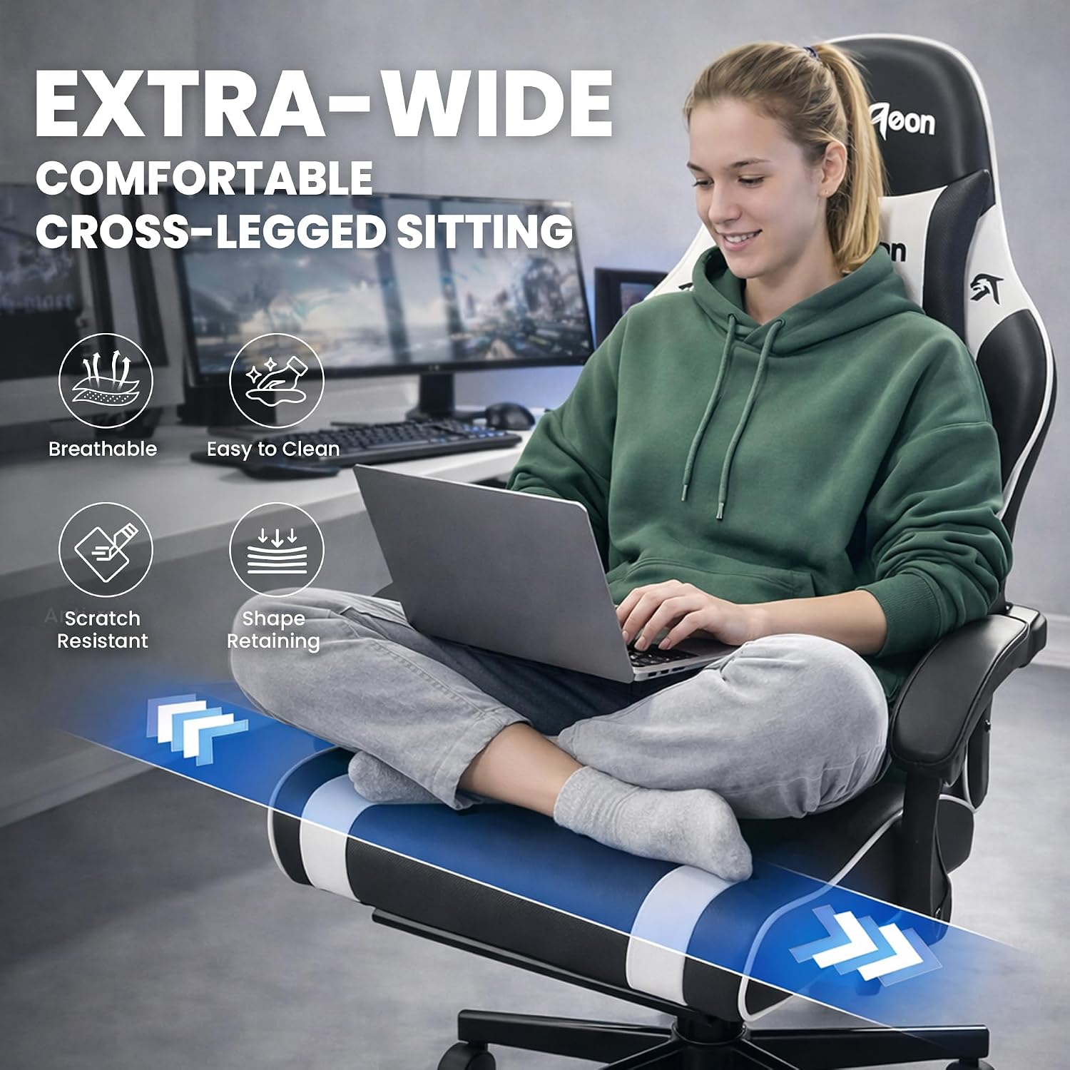 Video Gaming Chair for Adults with Footrest,Ergonomic PC Chair,Arctic White - Image 8