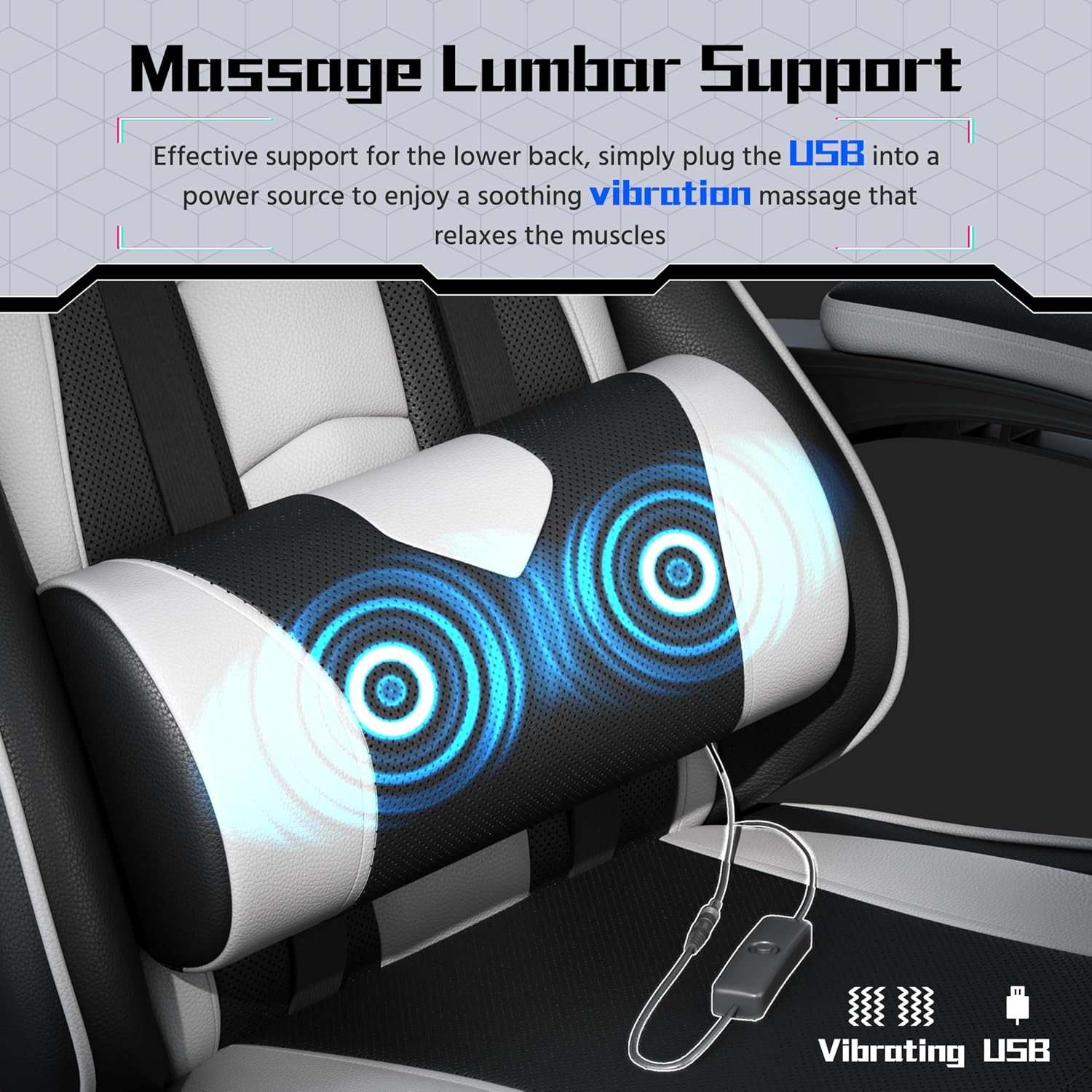 Yaheetech Gaming Chair with Footrest Massage Lumbar Pillow Black and White - Image 5
